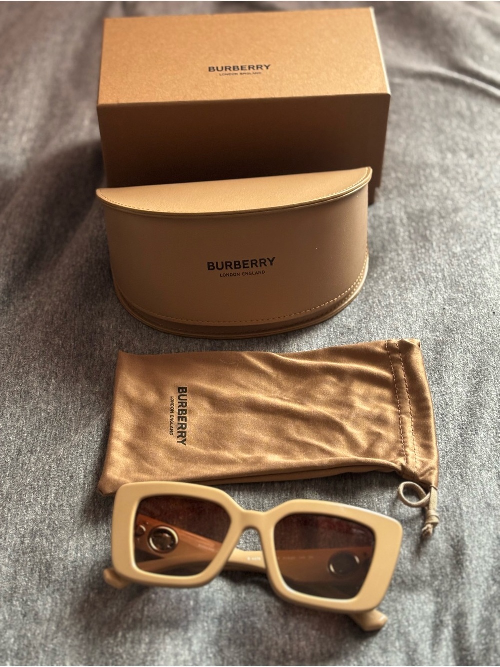 Burberry Beige Square Frame Sunglasses with Brown Lenses